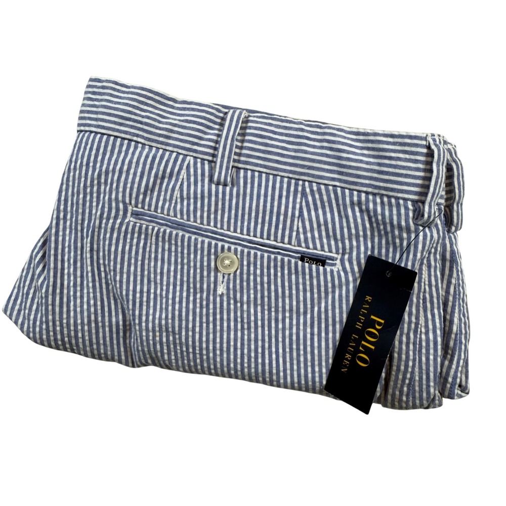 NEW Polo Ralph Lauren Shorts Mens 38 Blue White Seersucker Stretch Classic Fit